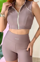 Top Cropped Aruna Nadador com Zíper em Poliamida