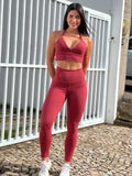 Conjunto Zoe Grid Calça Legging Alta Compressão+Cropped Detalhes Argolinha em Poliamida