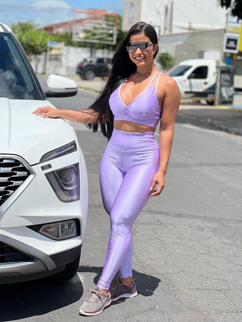 Conjunto Luiza Cirré Metalic Calça Legging Alta Compressão+Cropped em Poliamida