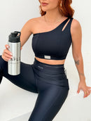 Calça Legging Flare Maya Cintura Alta em Poliamida Recortes e Bolso Lateral