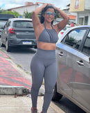 Conjunto Gaia Mini Tranci Calça Legging Alta Compressão+Cropped Cortininha em Poliamida