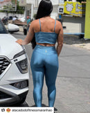 Conjunto Sculpt Cirré Metalic Calça Legging Alta Compressão+Cropped em Poliamida