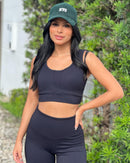 Conjunto Olívia Canelado Calça Legging Alta Compressão+Cropped em Poliamida