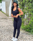 Conjunto Olívia Canelado Calça Legging Alta Compressão+Cropped em Poliamida