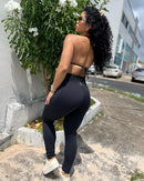 Conjunto Gaia Mini Tranci Calça Legging Alta Compressão+Cropped Cortininha em Poliamida