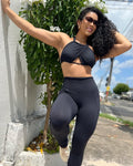 Conjunto Gaia Mini Tranci Calça Legging Alta Compressão+Cropped Cortininha em Poliamida