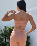 Conjunto Lívia Cirré Feline Calça Legging Alta Compressão+Cropped Detalhes Argolinha em Poliamida