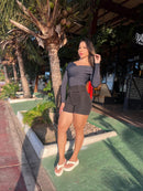 Body Manga Longa Ombro a Ombro em Poliamida