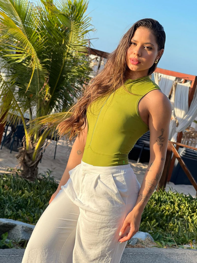 Body Zíper Cavado com Bojo Removível em Poliamida