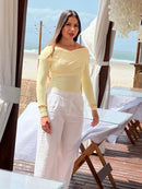 Body Manga Longa Ombro a Ombro em Poliamida