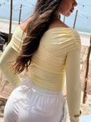 Body Manga Longa Ombro a Ombro em Poliamida