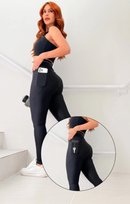 Calça Legging Aurora Cintura Alta em Poliamida Recortes e Bolso Lateral