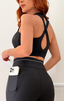 Top Cropped Barbara Costas Cruzadas em Poliamida