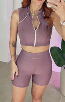 Top Cropped Aruna Nadador com Zíper em Poliamida