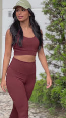 Conjunto Olívia Canelado Calça Legging Alta Compressão+Cropped em Poliamida