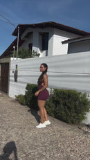 Macaquinho Short-Saia Curto Isa Alcinha em Poliamida