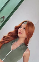 Top Cropped Aruna Nadador com Zíper em Poliamida