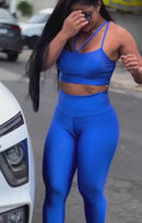 Conjunto Helen Cirré Metalic Calça Legging Alta Compressão+Cropped em Poliamida