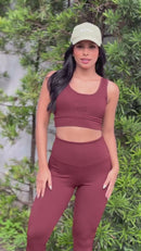 Conjunto Olívia Canelado Calça Legging Alta Compressão+Cropped em Poliamida