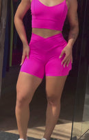 Conjunto Isabela Shorts Alta Compressão Cós em X+Cropped Alcinha em Poliamida